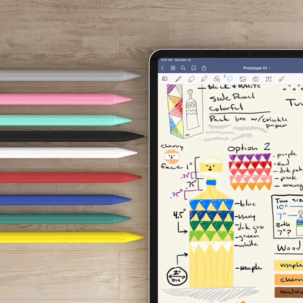 Main product image showcasing the stylus pen in four different colors, demonstrating variety for custom orders and branding options for iPad users.