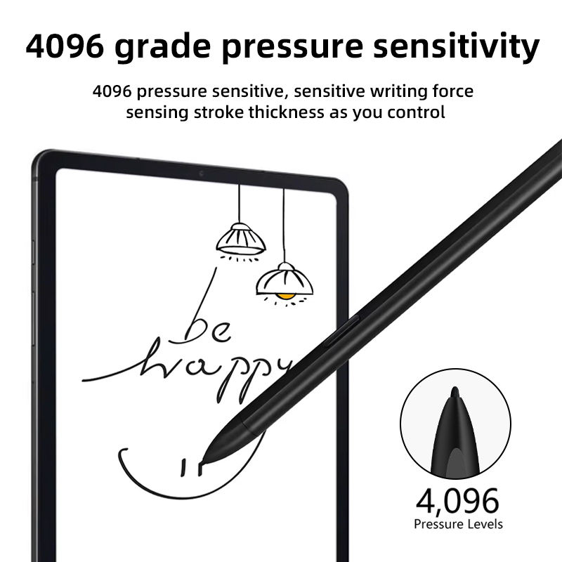 Promotional graphic emphasizing the 4096 levels of pressure sensitivity in the EMR stylus, enabling sensitive writing and natural control over stroke thickness.