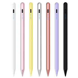 Main product image showcasing the stylus pen in four different colors, demonstrating variety for custom orders and branding options for iPad users.