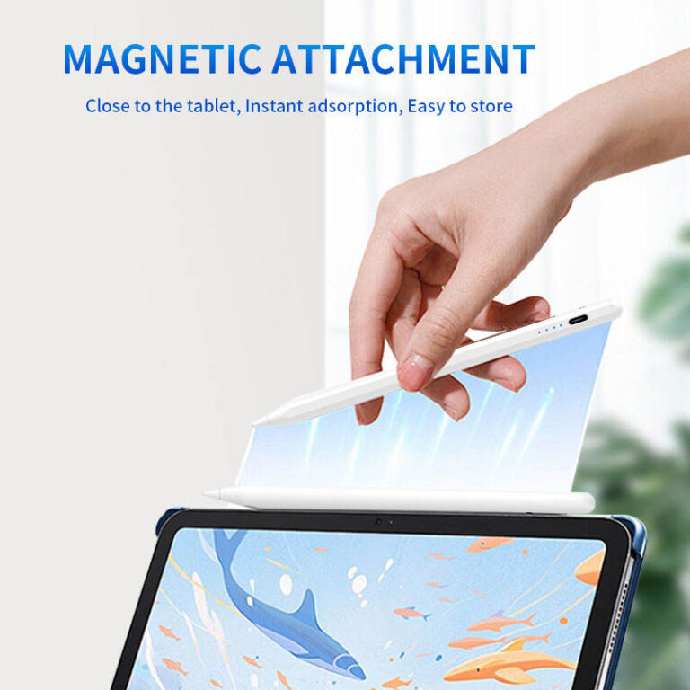 AP05D4 2025 New Touch Pen for iPad M2/M3/M4 Graphic highlighting the magnetic attachment feature of the stylus, which attached instantly to a tablet for convenient portability and secure storage.