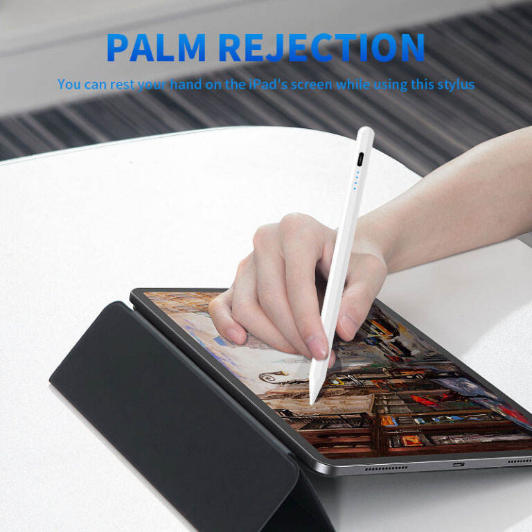 AP05D4 2025 New Touch Pen for iPad M2/M3/M4 Illustration demonstrating the palm rejection technology, allowing the user to comfortably rest their hand on the iPad screen while writing or drawing with the stylus.