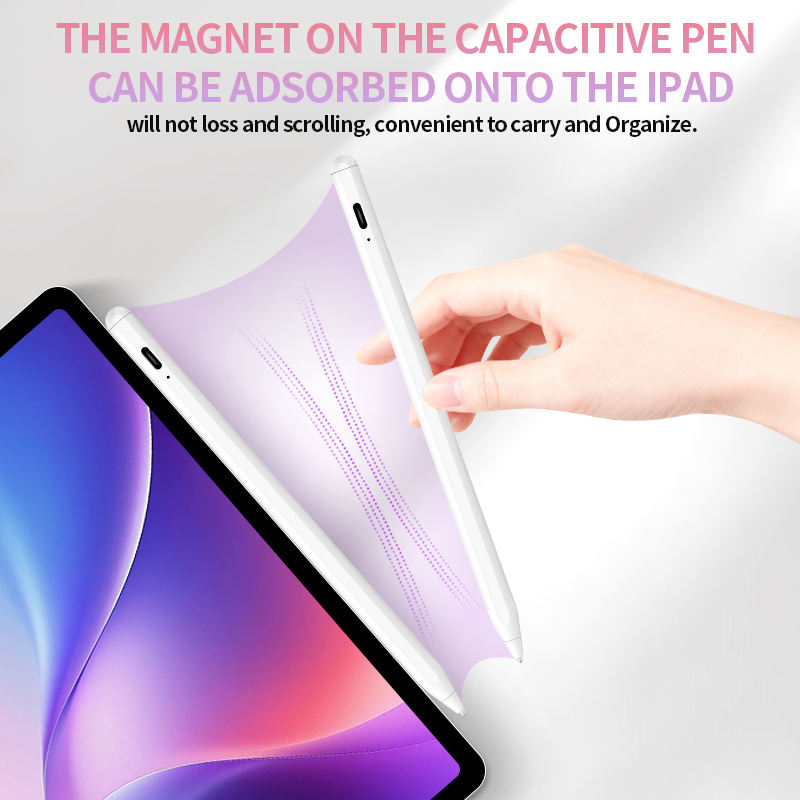 Image showing the magnetic cap on the capacitive pen, which can be吸附d onto an iPad to prevent loss and facilitate convenient carrying and organization.